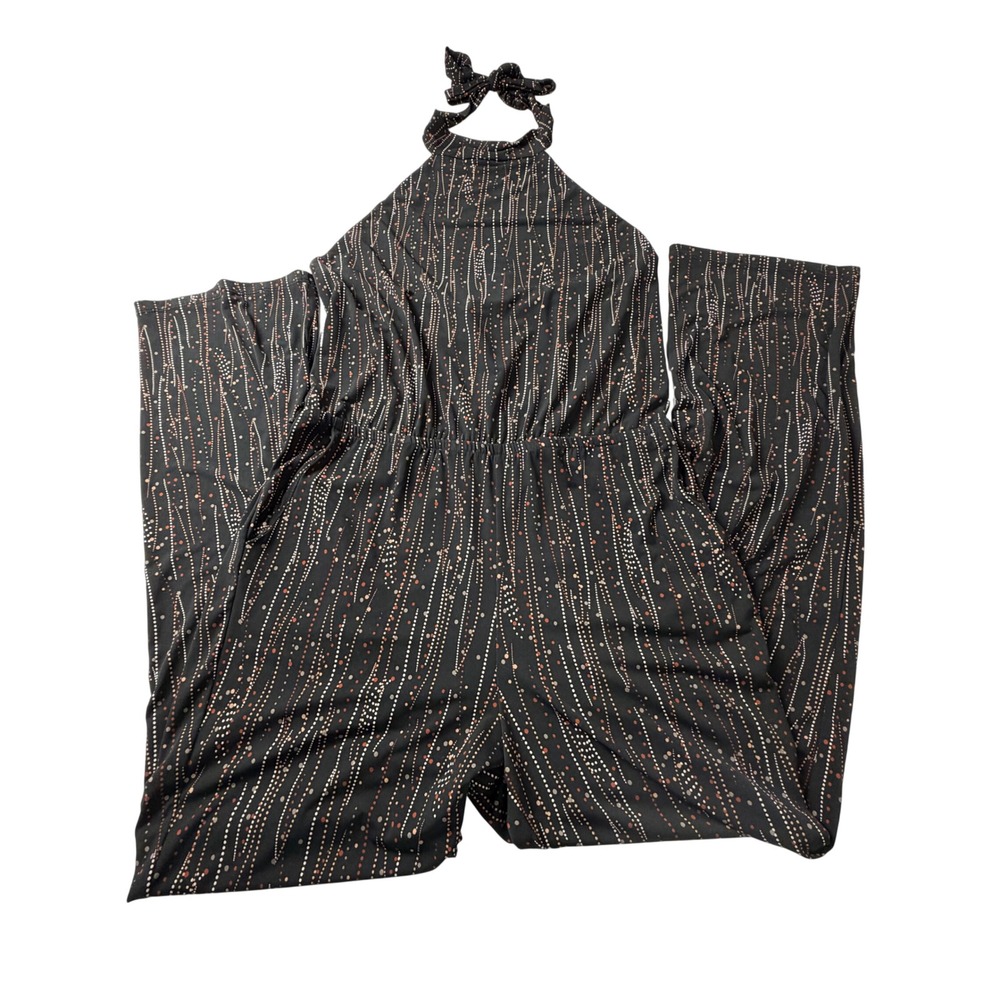 Veronica M Naomie‎ Jumpsuit Women L Black Dotted Stripe Wide Leg NWOT No Belt
